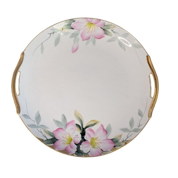 Noritake Hand-Painted Azalea Floral Porcelain Cake Plate open Handles 9.25" - Picture 1 of 15